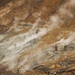 Steam rising from the volcanic vents of Owakudani in Hakone