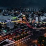 Bangkok city skyline lit up at night