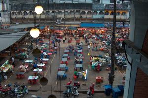 Night market crowd in Thailand after dark