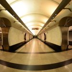 Ornate station hall of the Moscow Metro, Russia