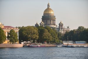 Historic buildings along a central St. Petersburg avenue
