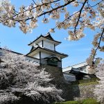 Kanazawa Castle with its white walls and lead-tiled roofs
