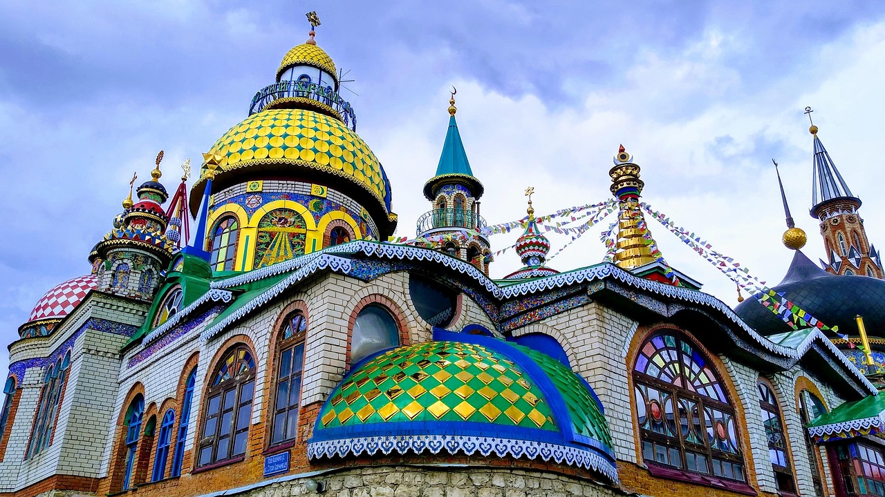 The colourful domes of the Temple of All Religions in Kazan