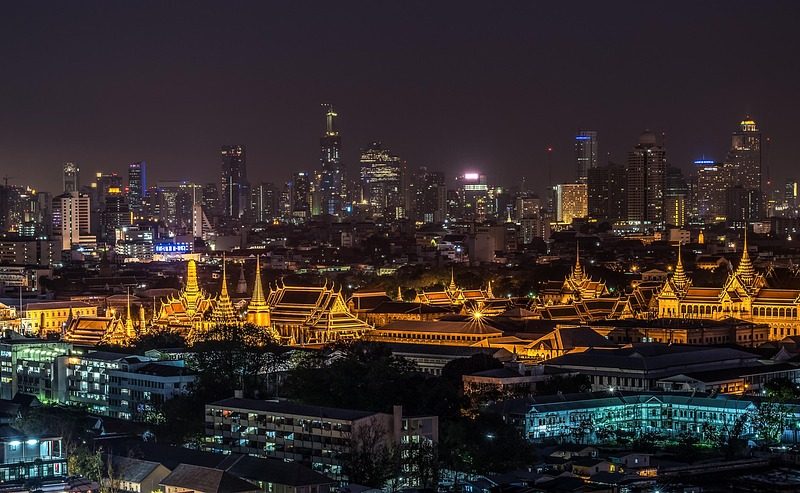 The ornate golden spires of the Grand Palace complex in Bangkok