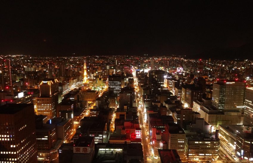 Night view over the city lights of Sapporo, Hokkaido