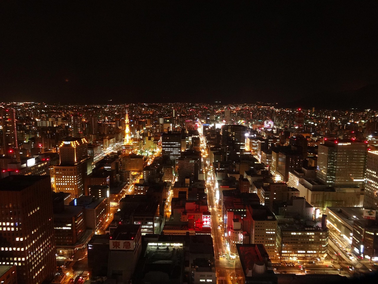 Night view of Sapporo city lights, near the Susukino district