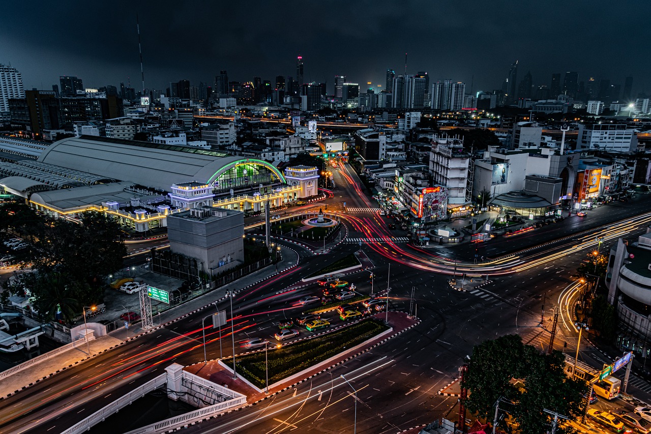 Night market crowd in Thailand after dark