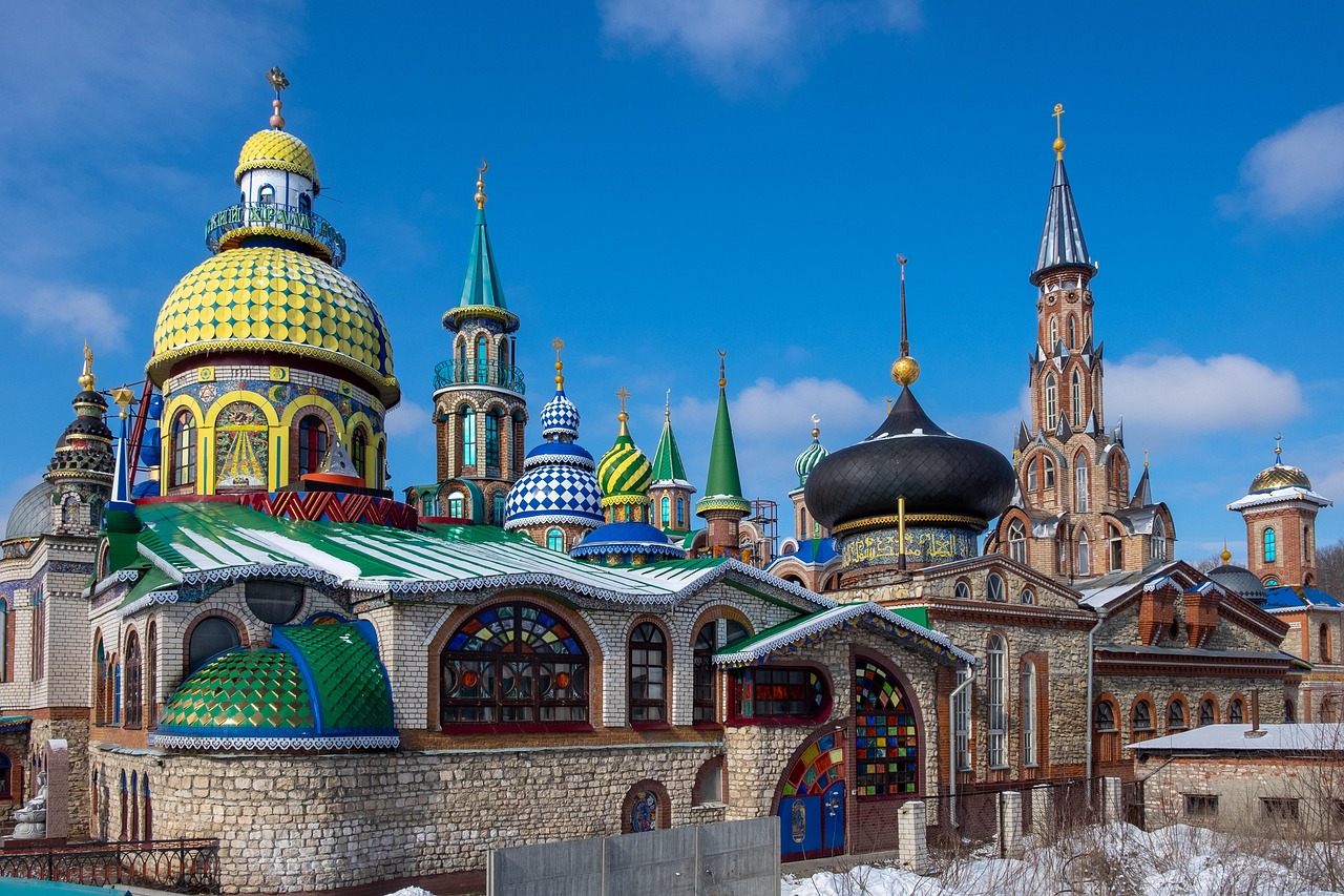 The colourful domes of the Temple of All Religions in Kazan