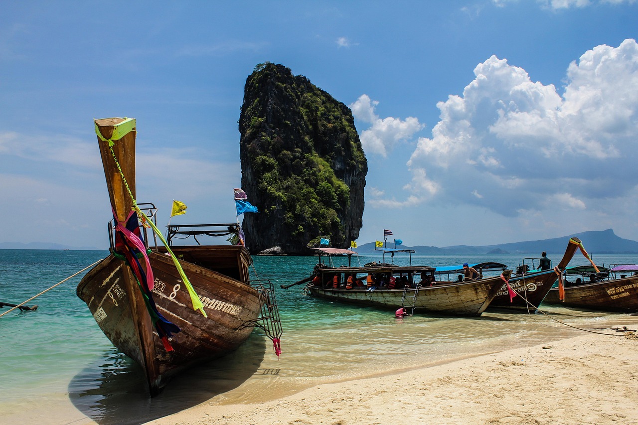 Railay Beach with limestone cliffs in Krabi, Thailand