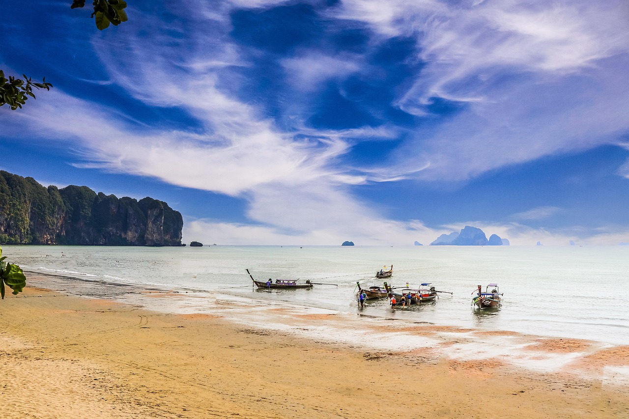 Railay Beach with limestone cliffs in Krabi, Thailand
