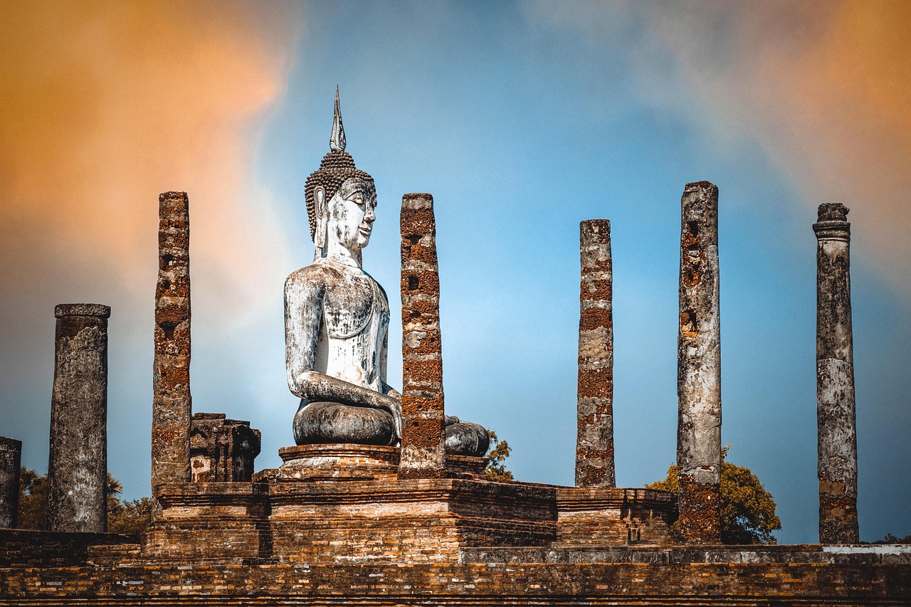 Sukhothai Historical Park at sunset, Thailand