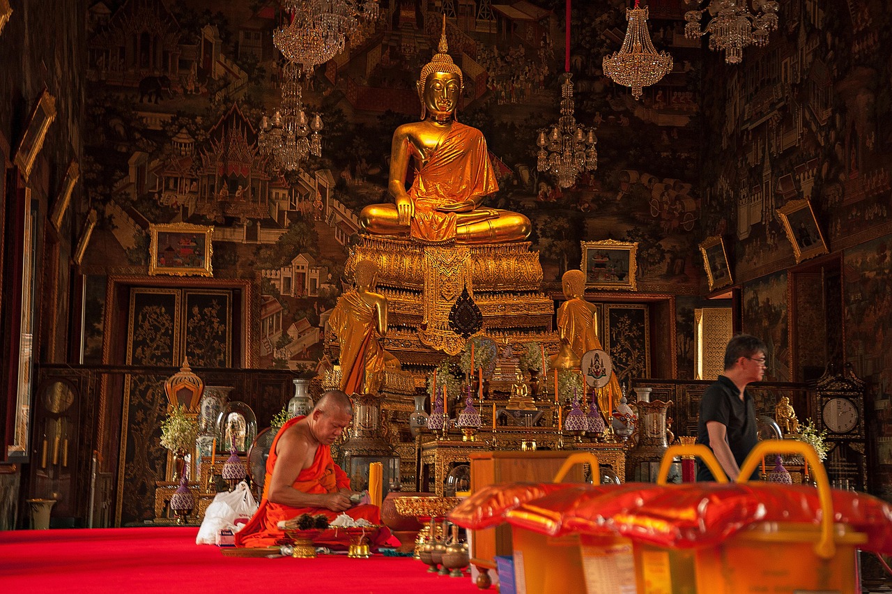 The central spire of Wat Arun, the Temple of Dawn, in Bangkok