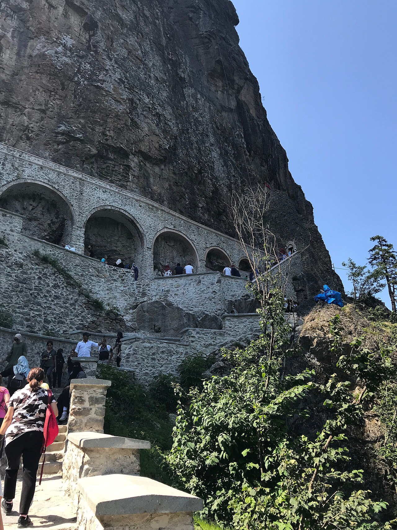 The buildings of Sumela up close against the rock