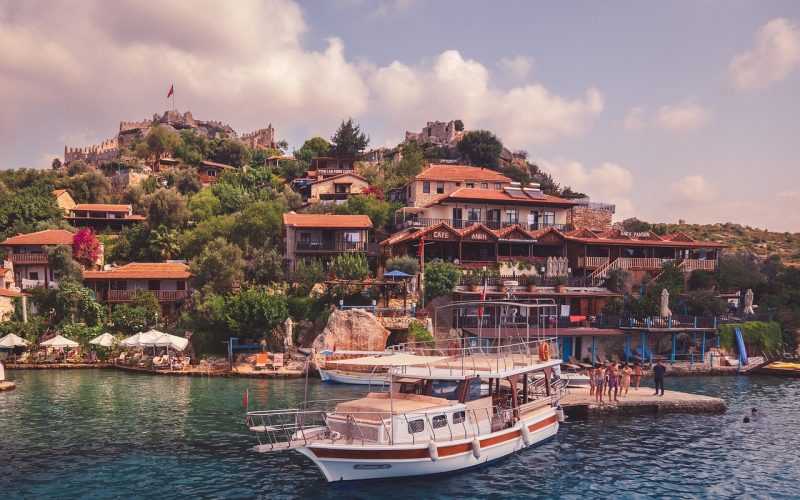 Turkish Aegean coast island and turquoise sea