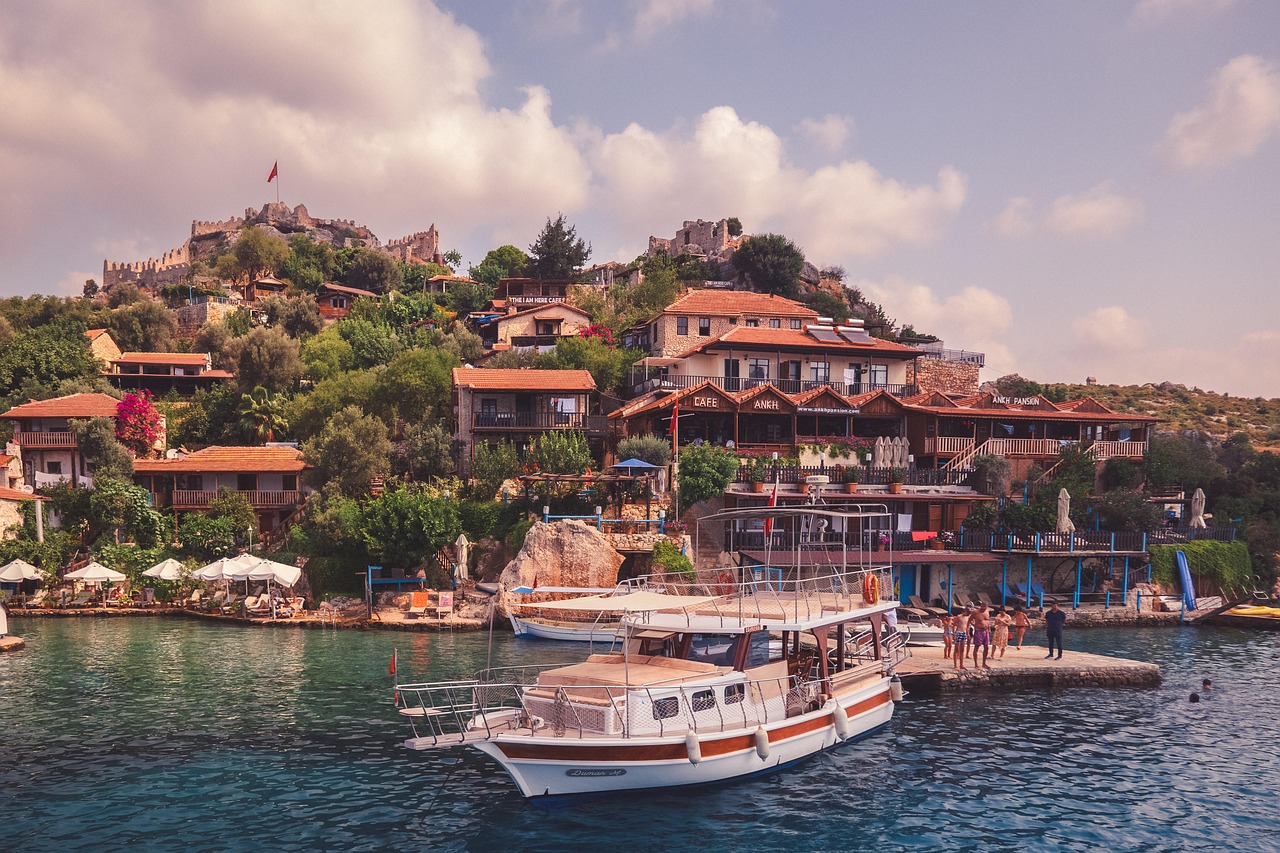 Turkish Aegean coast island and turquoise sea