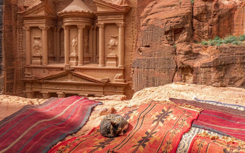 The rock-cut city of Petra in Jordan, carved by the Nabataeans, an ancient Arab people of the desert trade routes.