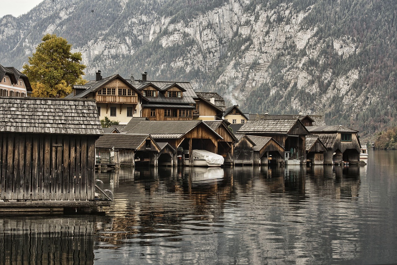 The lakeside village of Hallstatt, set beneath steep alpine slopes