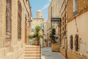 A street in the old walled city of Baku, the historic heart of the Azerbaijani capital.