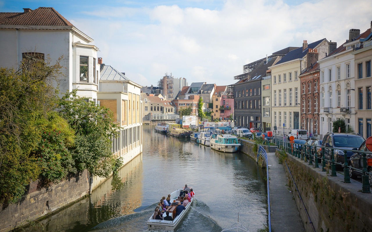 The historic skyline of Ghent in northern Belgium