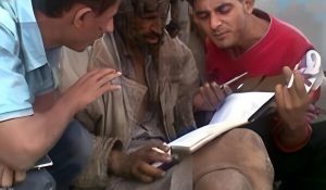 Researchers discussing field data