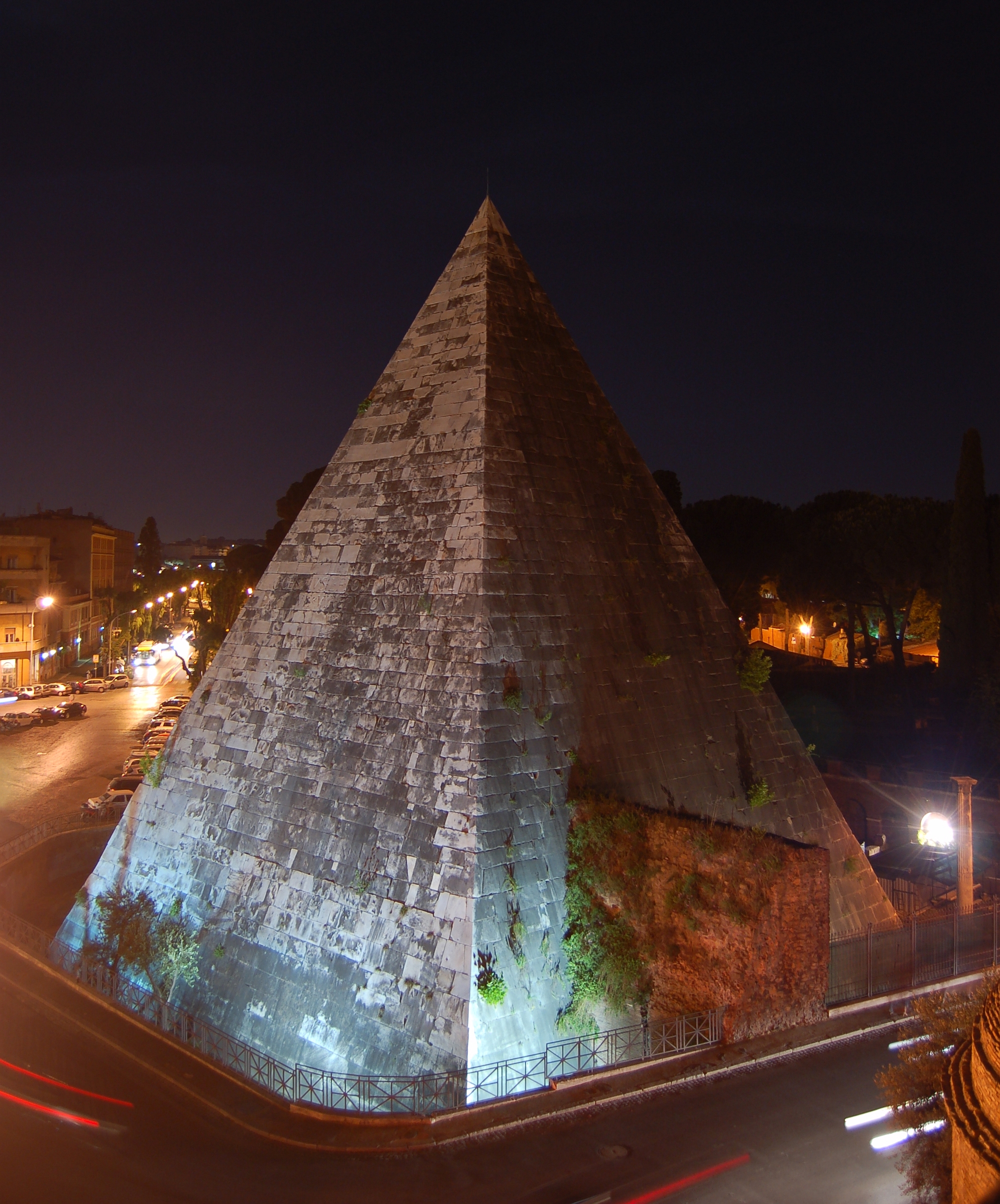 The Pyramid of Cestius at night