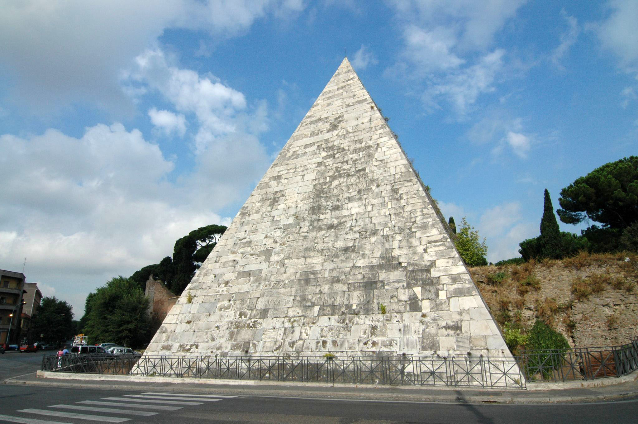 The Pyramid of Cestius rising above its surroundings