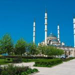 A grand mosque in Chechnya, reflecting the deep Islamic faith that is central to Chechen identity in the North Caucasus.