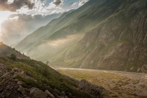 The green valleys and high mountains of the Caucasus, the lush homeland from which the Circassians were driven.