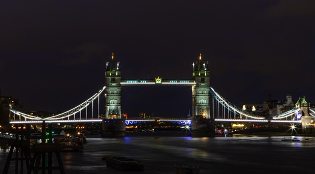Tower Bridge lit up in the evening