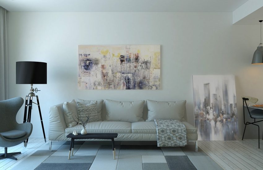 Light neutral color palette in a bright small living room