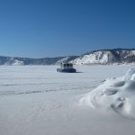 Frozen Lake Baikal landscape in Siberia