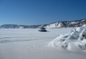Frozen Lake Baikal landscape in Siberia
