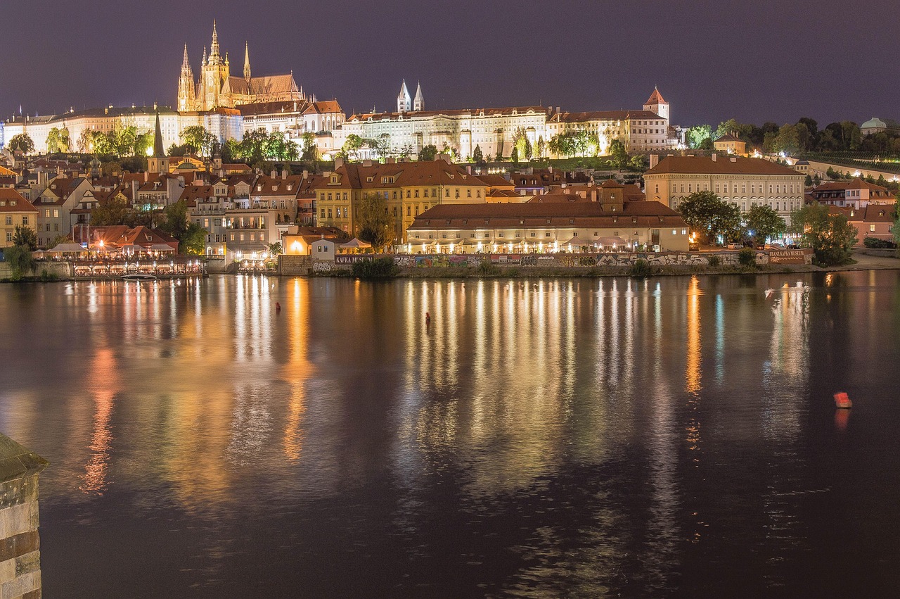 Prague Castle and the Charles Bridge over the Vltava river