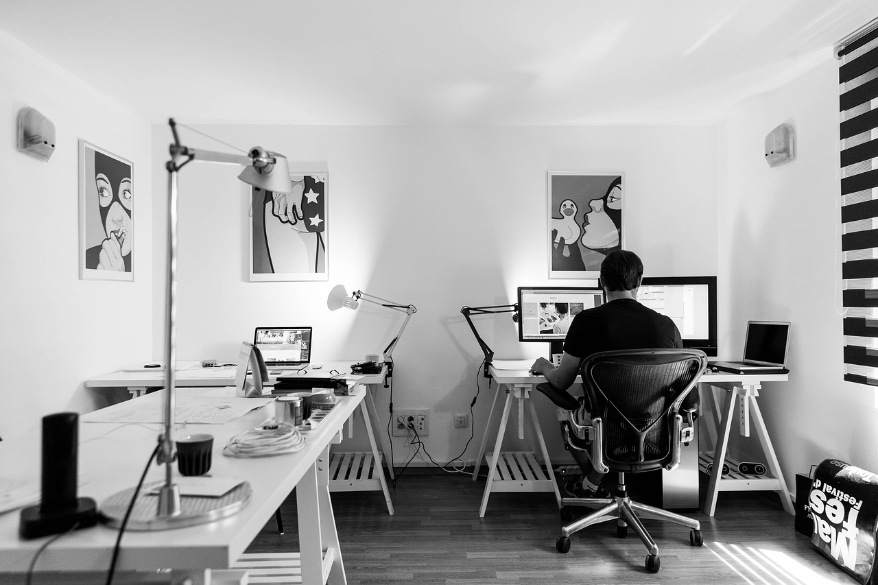 Minimalist home office workspace for a developer