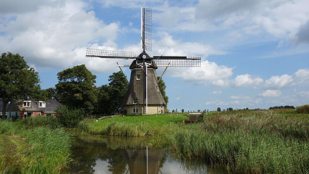 A traditional Dutch windmill, long used to drain water from the low-lying land