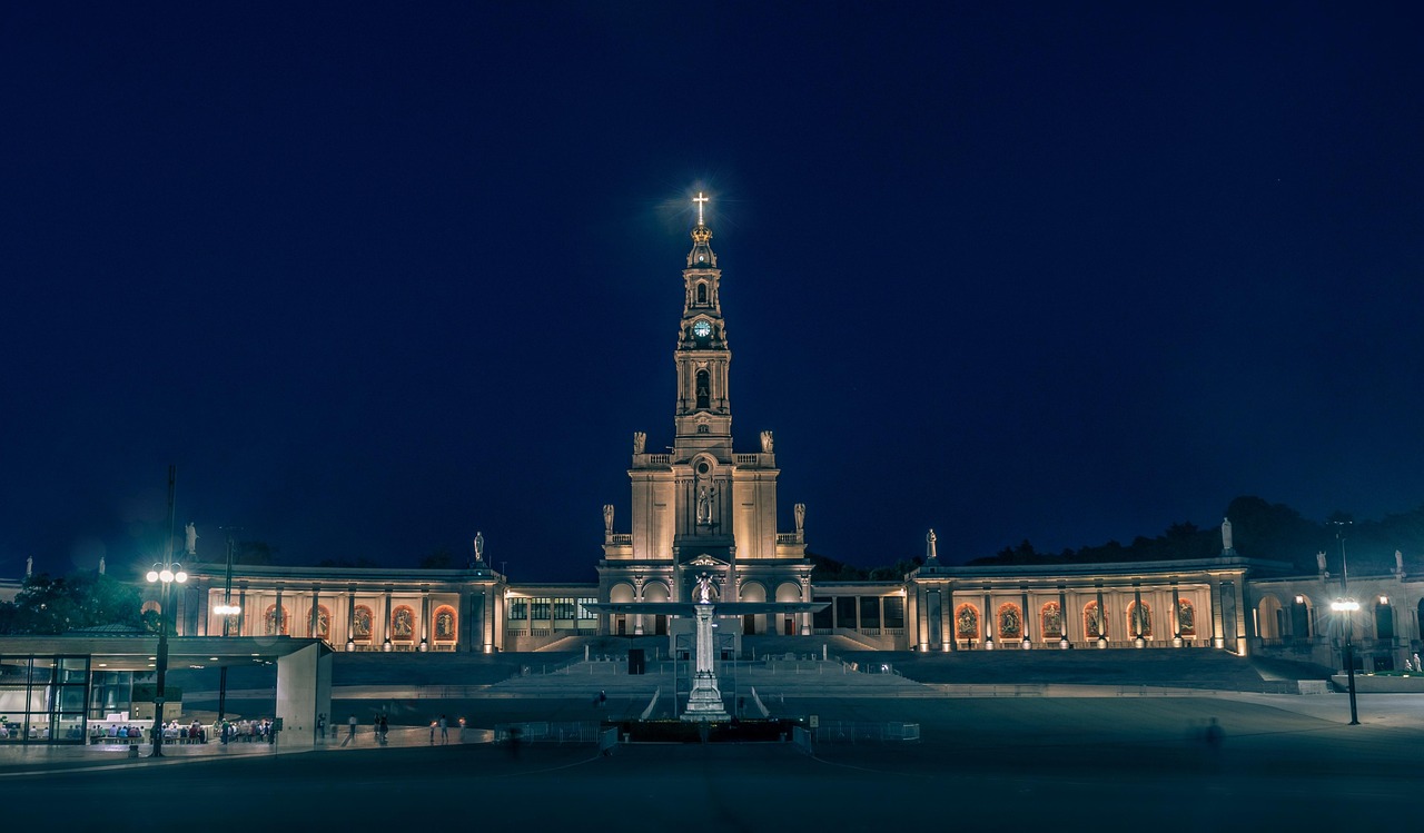 The illuminated Sanctuary of Fatima at night
