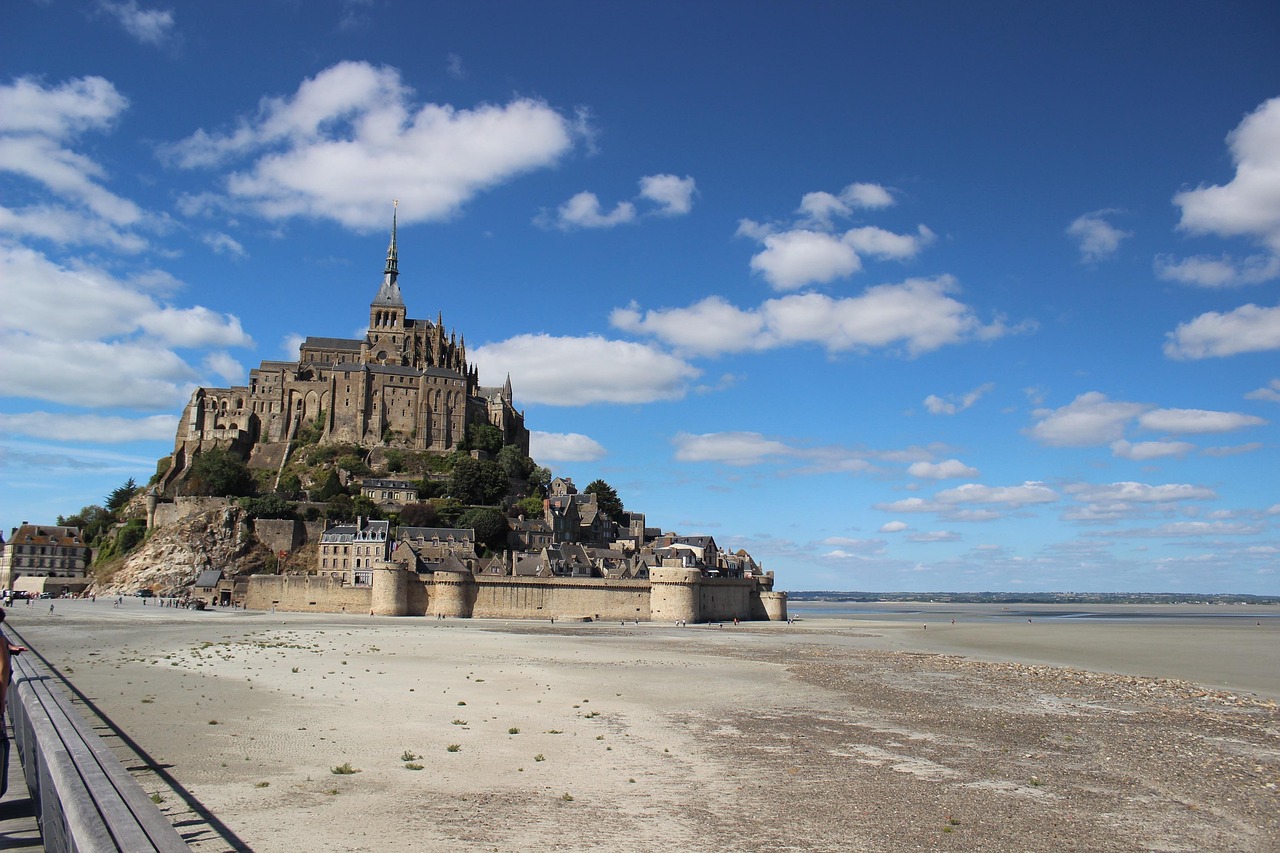 Mont-Saint-Michel rising from the bay at low tide