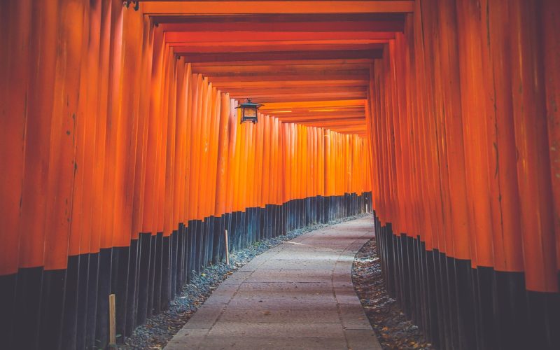 Vermilion torii gate tunnel at Fushimi Inari Taisha in Kyoto