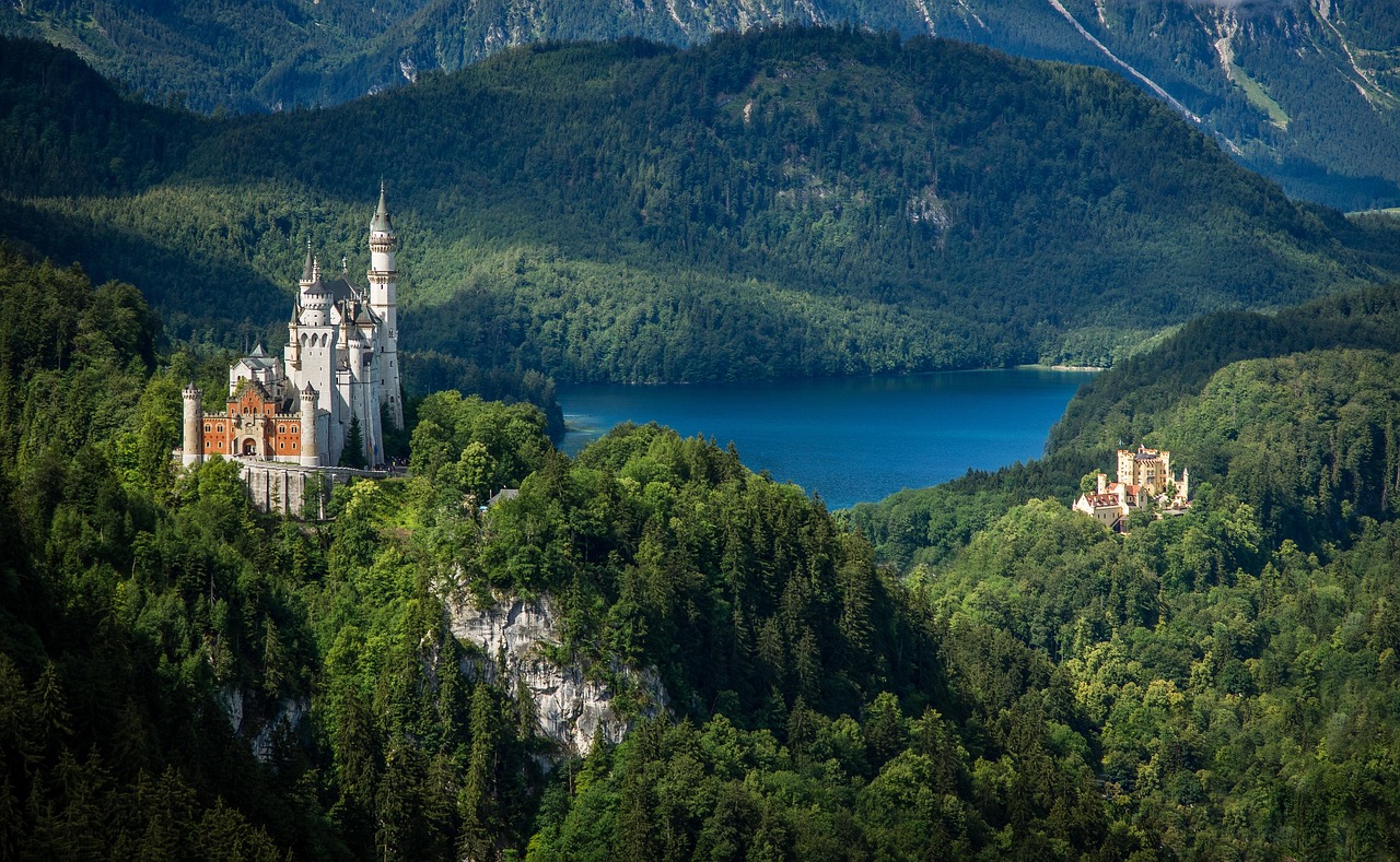 A romantic castle in the German landscape, evoking the country's medieval and Romantic heritage