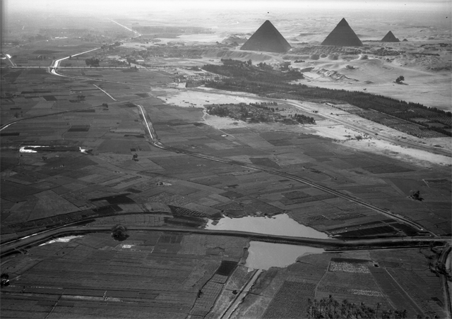 Aerial view of the Giza pyramid complex