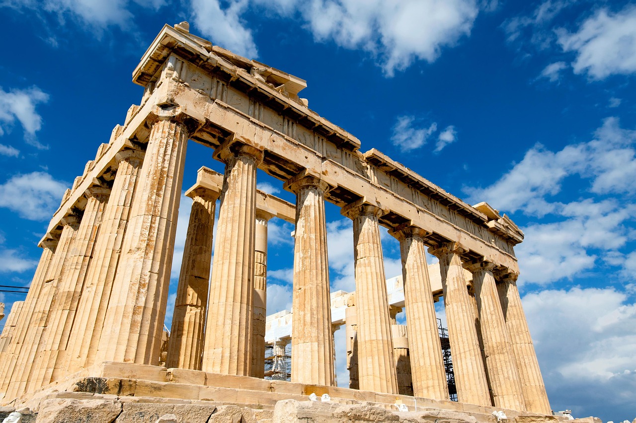 The ruins of an ancient Greek temple with classical columns