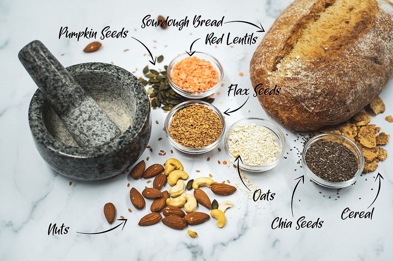A spread of high-fibre foods