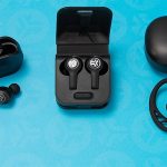A pair of true wireless earbuds