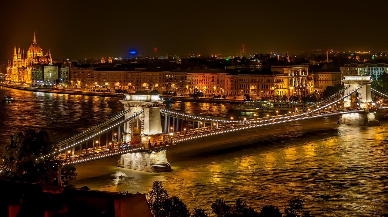 The Szechenyi Chain Bridge linking the two halves of Budapest