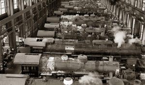 A steam engine and factory