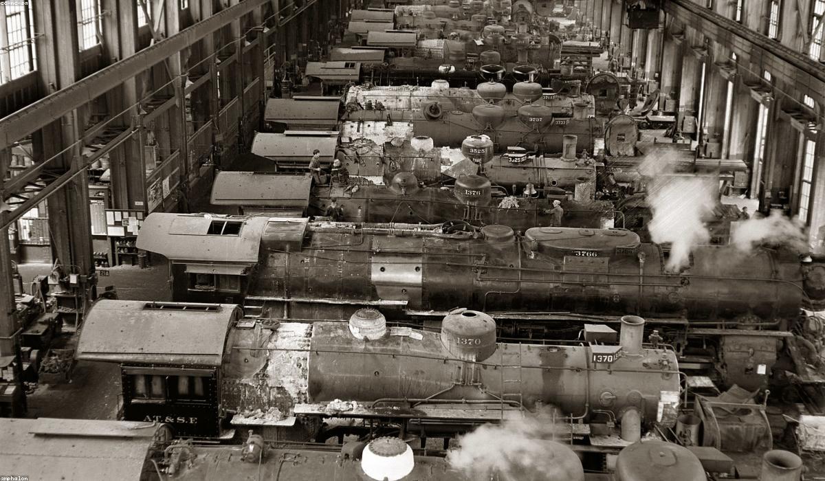 A steam engine and factory