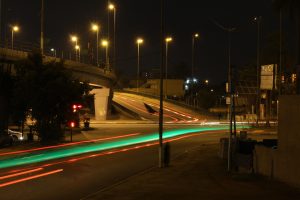 The skyline of a modern Iraqi city rebuilt after years of conflict