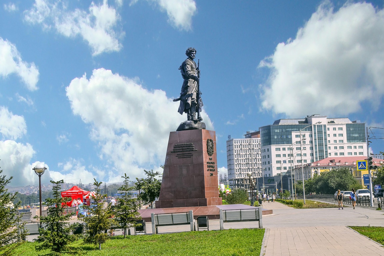 Central Irkutsk street with historic architecture