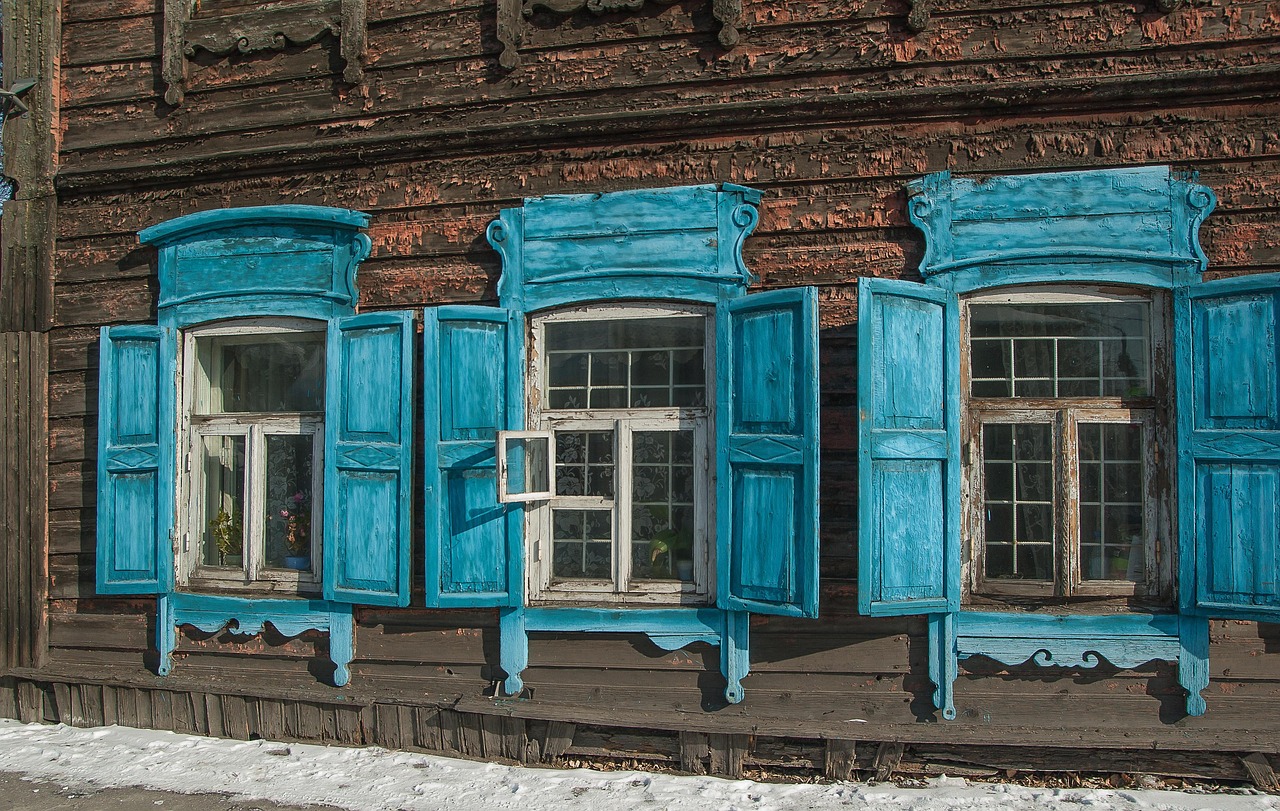 Traditional carved wooden house in Irkutsk, Siberia