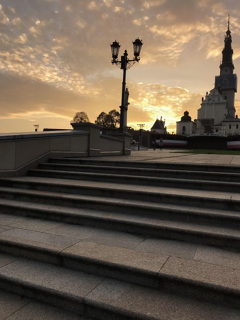 The bell tower of Jasna Gora at sunset